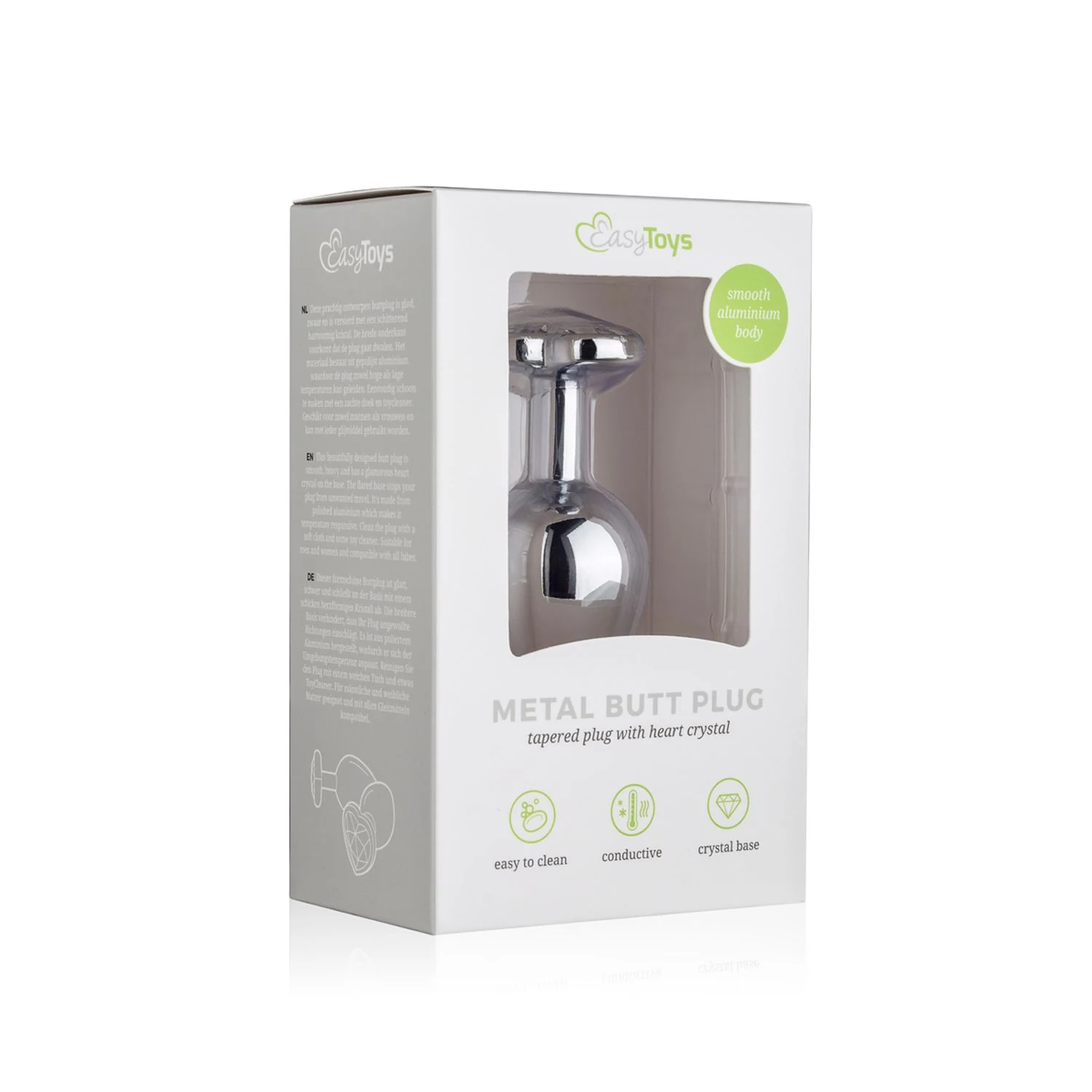 Zilveren buttplug voor anale stimulatie met kristallen hart