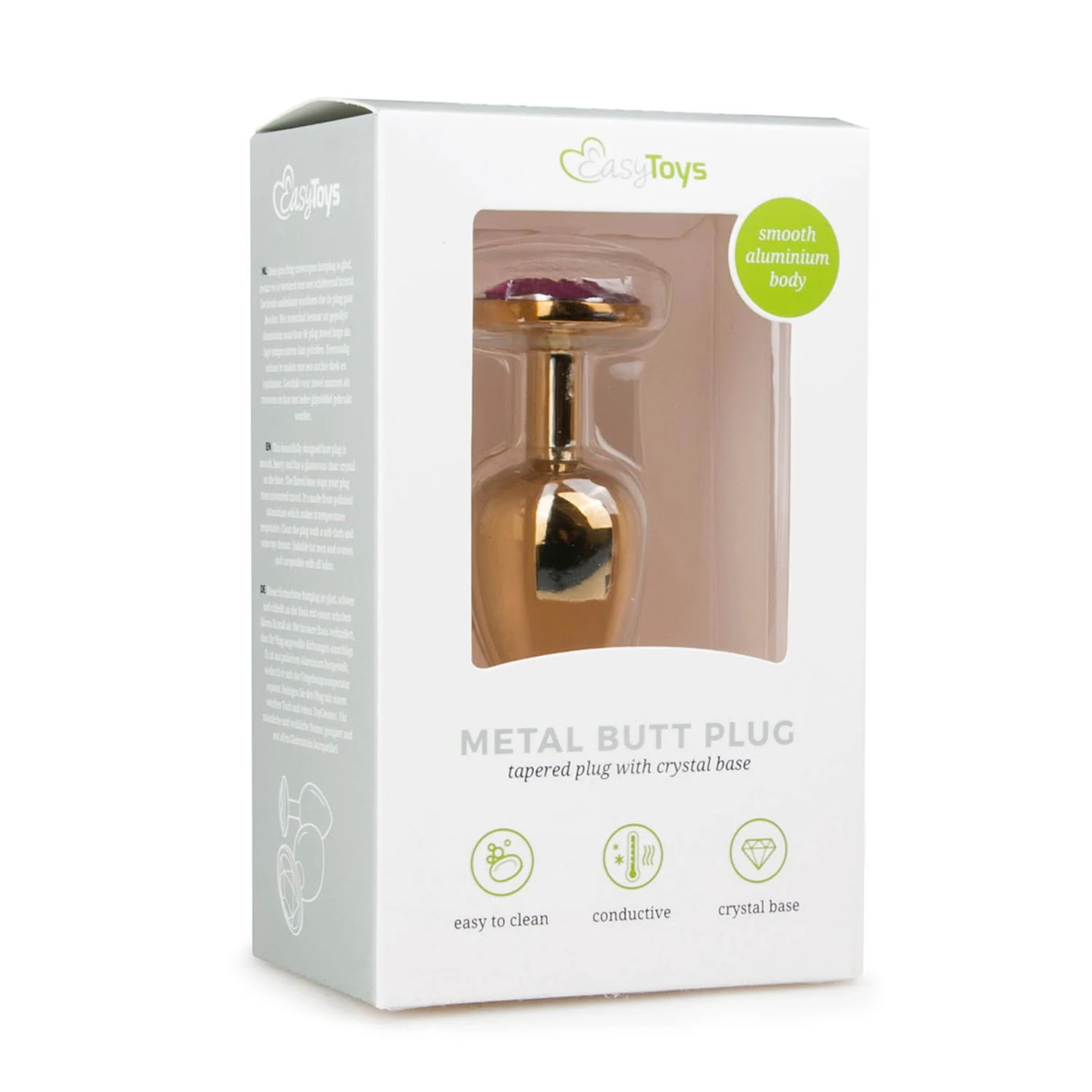 Gouden metalen buttplug met smalle hals en paarse steen