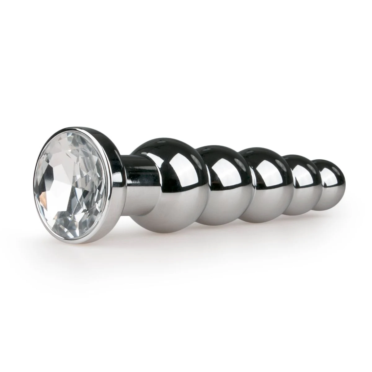 Metalen buttplug van aluminium met transparante steen en zilveren kleur
