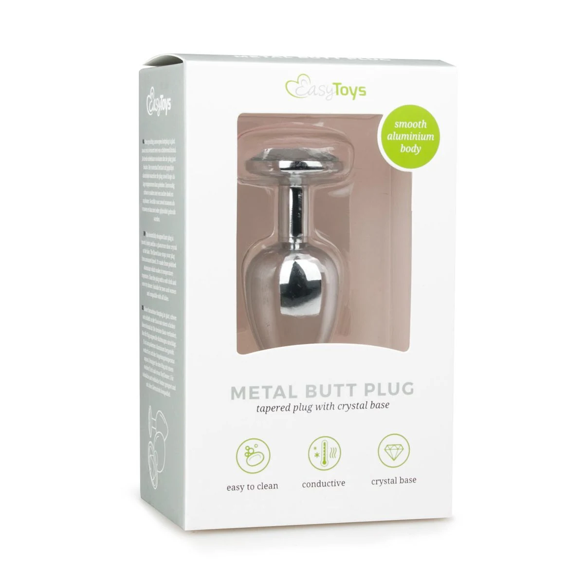 Waterproof metalen buttplug met zilveren diamant en glad oppervlak