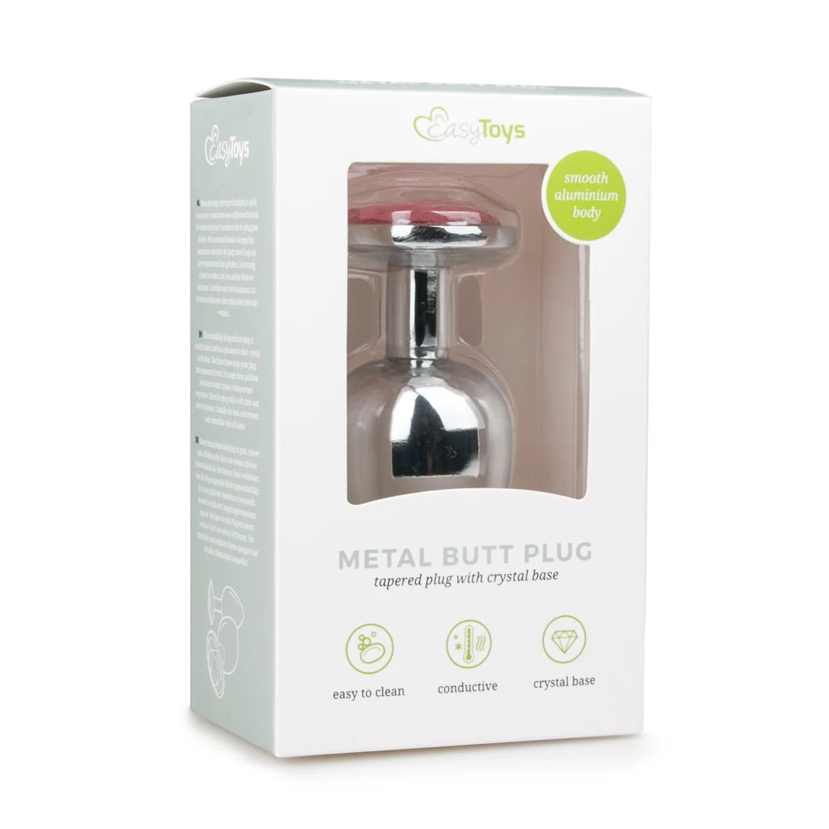 Metalen buttplug zilver roze met roze steen en platte onderkant