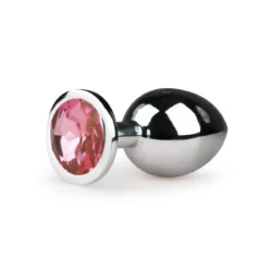 Metalen buttplug zilver/roze maat M met roze kristal van Easytoys Anal Collection