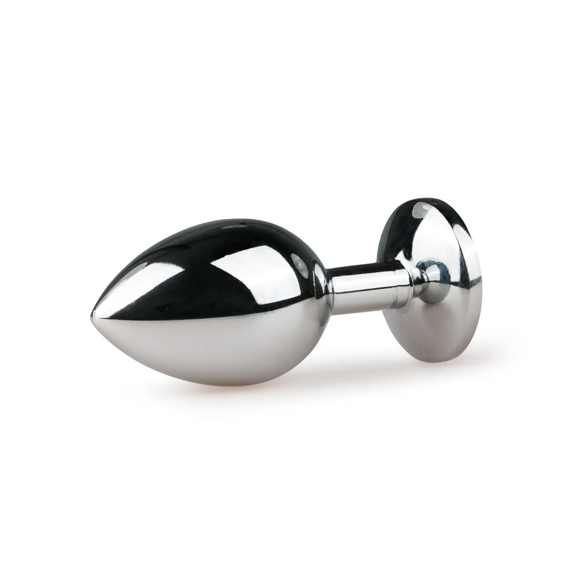 Zilveren metalen buttplug maat M met glad rond middenstuk en maximale diameter 32 mm