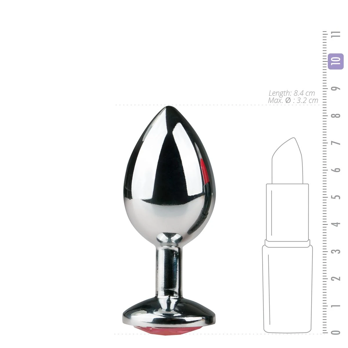 Metalen buttplug voor anale stimulatie, unisex, lengte 84 mm en invoerdiepte 70 mm