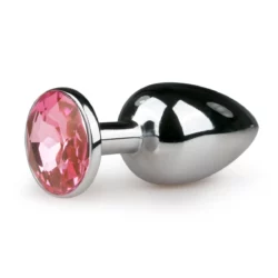 Metalen buttplug Zilver/Roze - S met roze steen