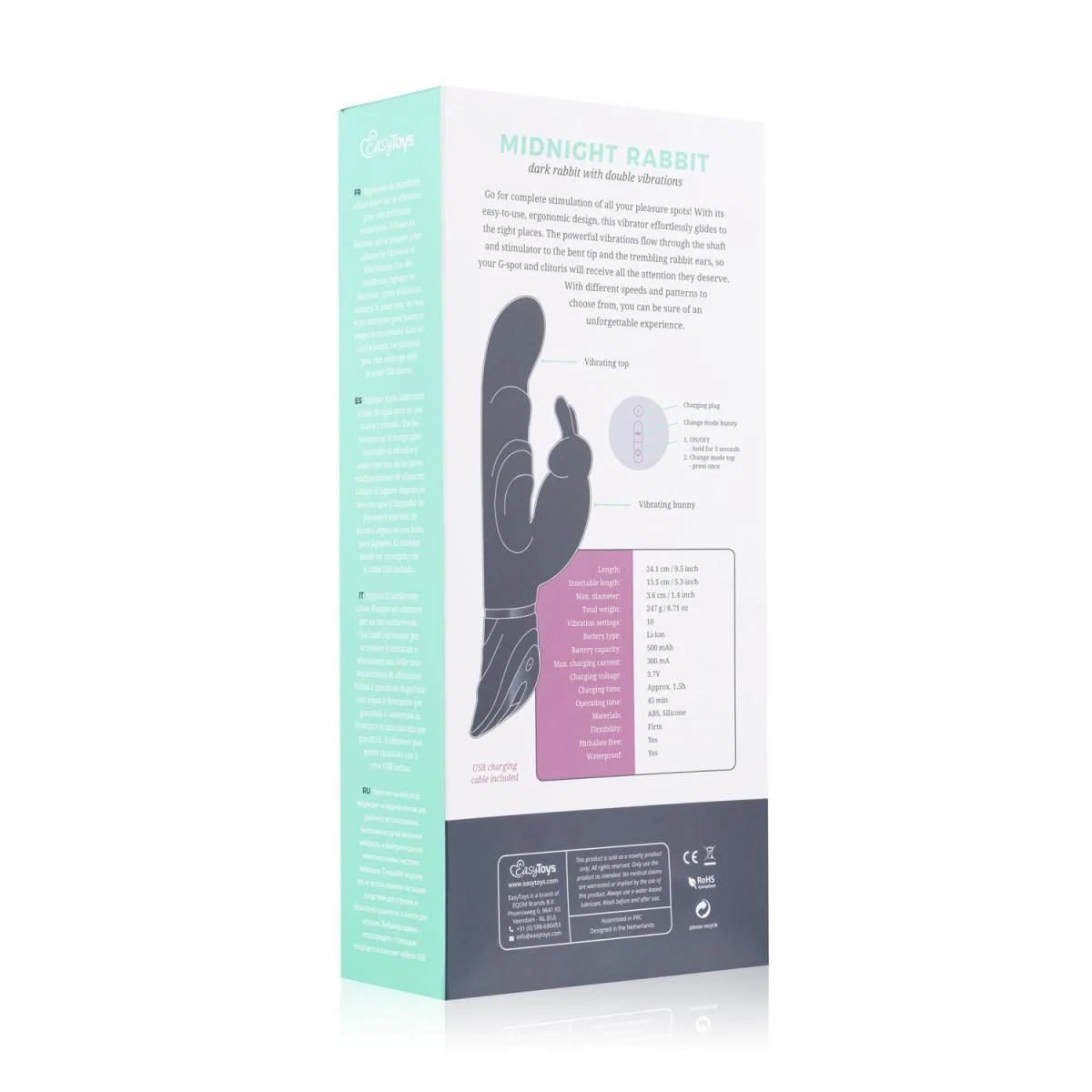 Midnight Rabbit Vibrator voor G-spot, vagina en clitoris