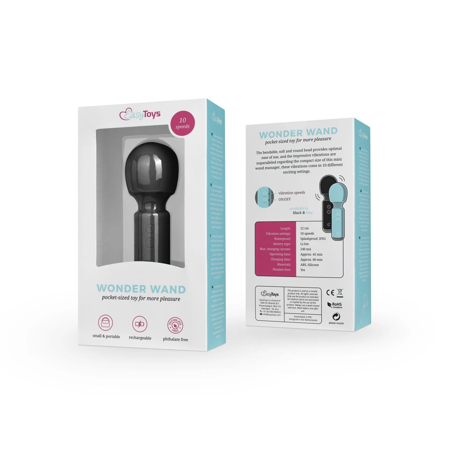 Zwarte Mini Vibe Wand Vibrator met handzaam formaat en flexibele nek