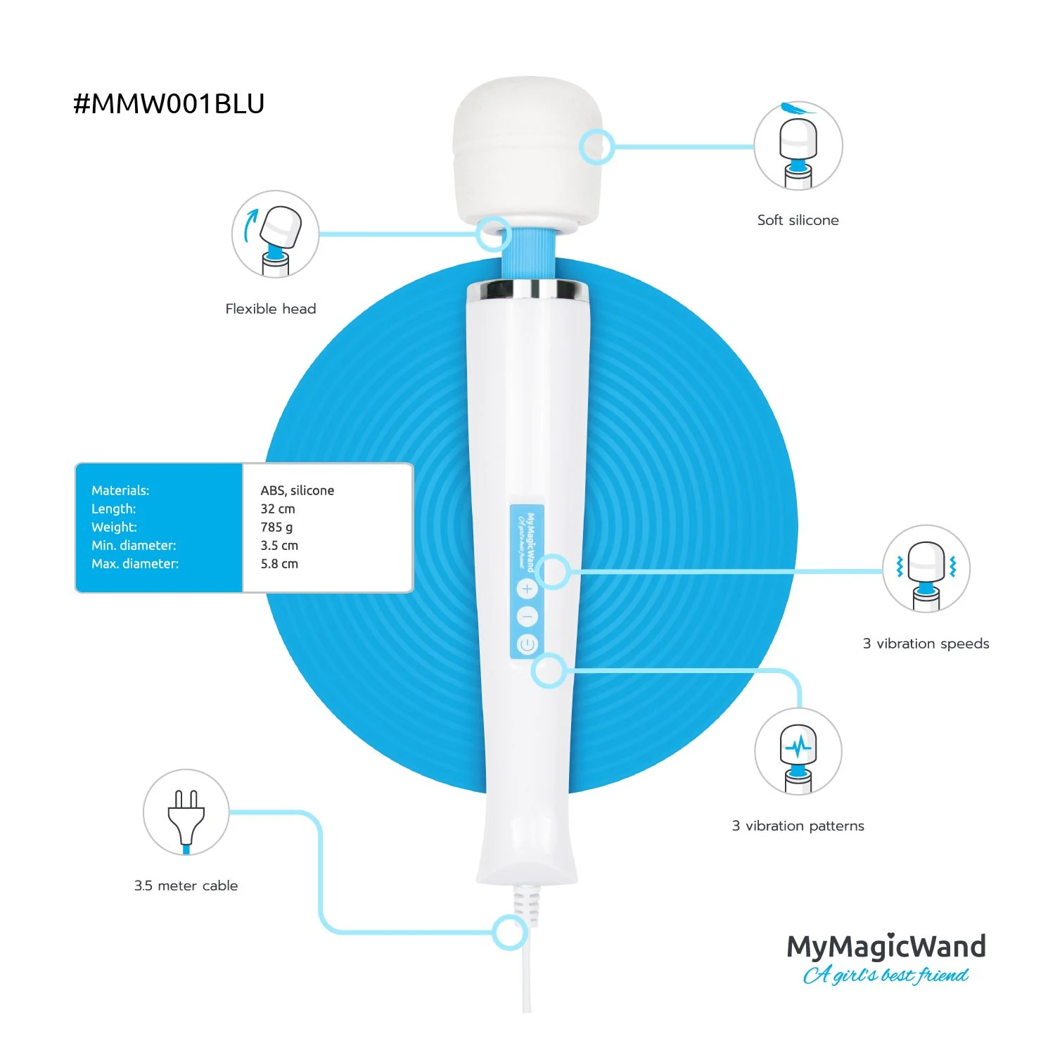 MyMagicWand Blauw met 320 mm lengte en 58 mm diameter