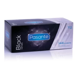 Pasante Black Velvet condooms 144 stuks, zwart, groter formaat met glijmiddel en reservoir