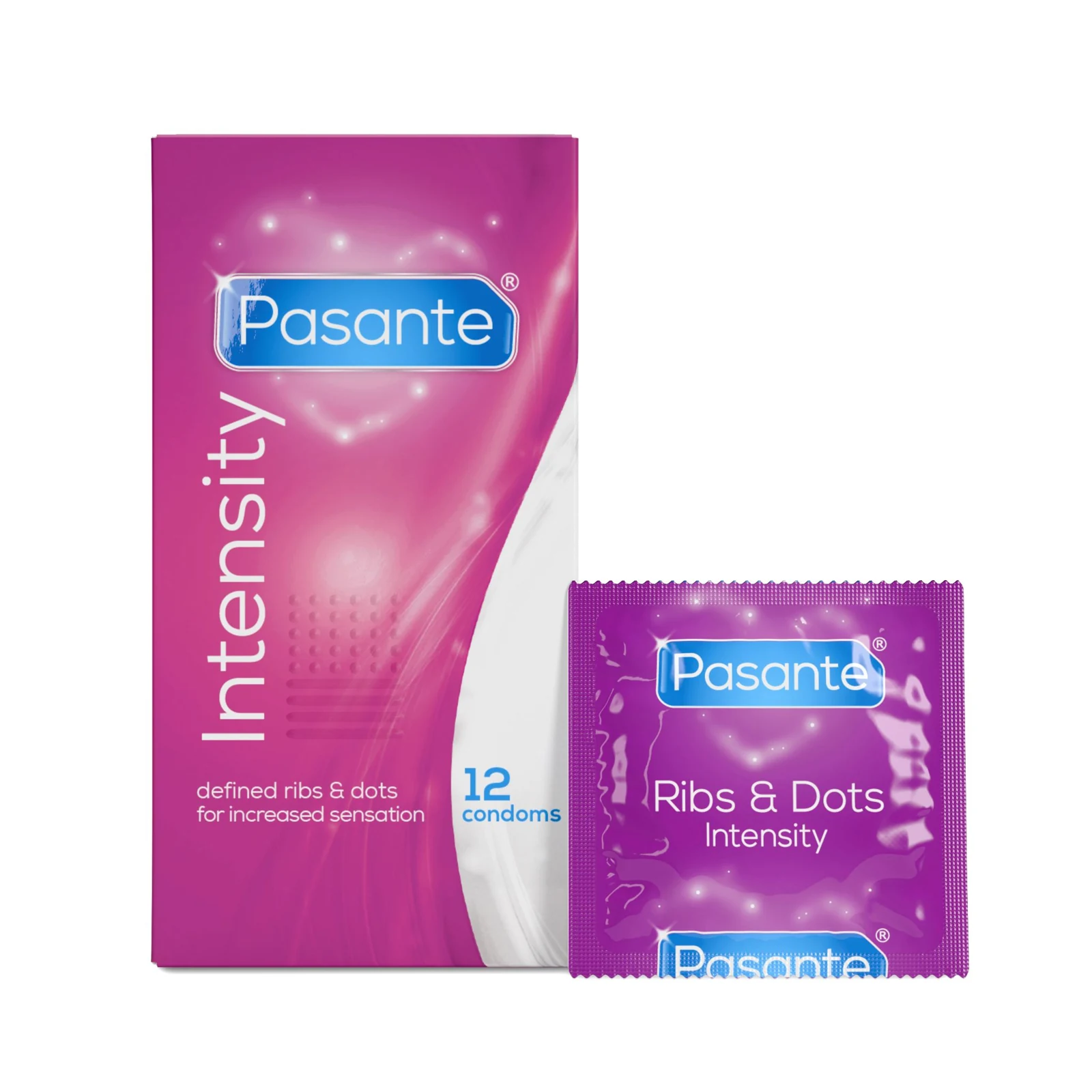 Pasante Ribs & Dots condooms van natuurlijk rubberlatex, 54 mm