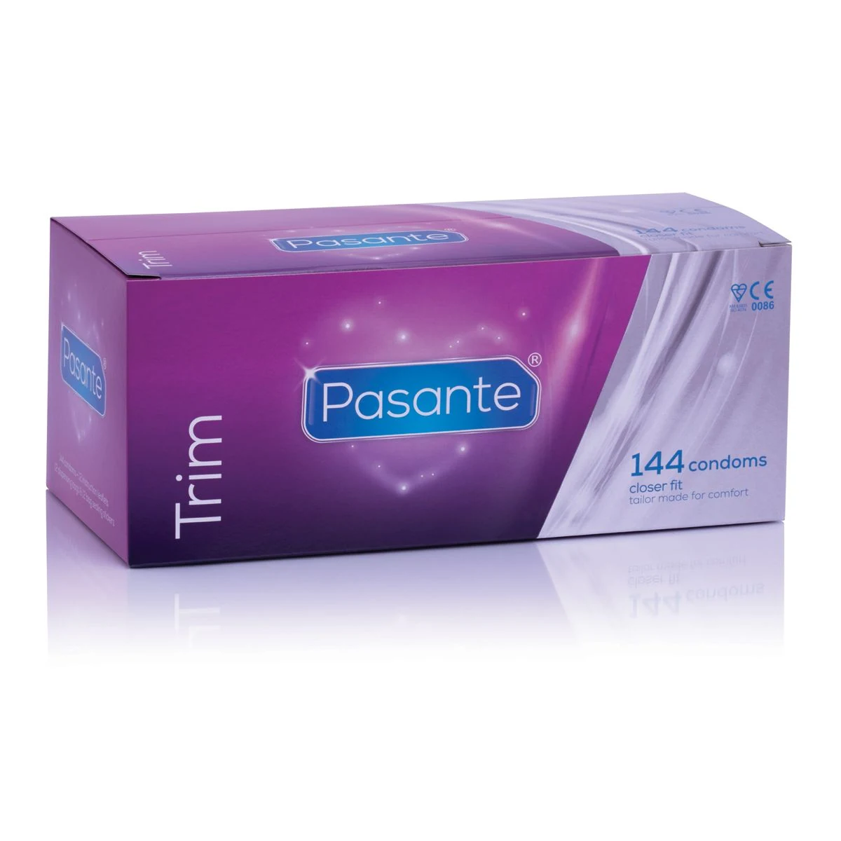 Pasante Trim condooms 144 stuks, natuurlijk rubber latex met glijmiddel en reservoir
