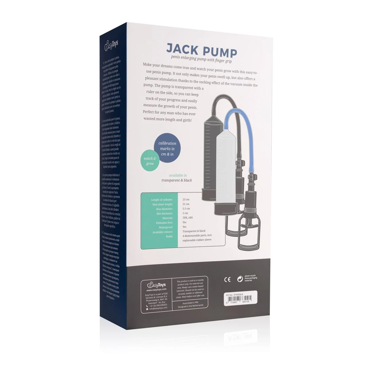 Zwarte penispomp met grippomp, minimale diameter 20 mm