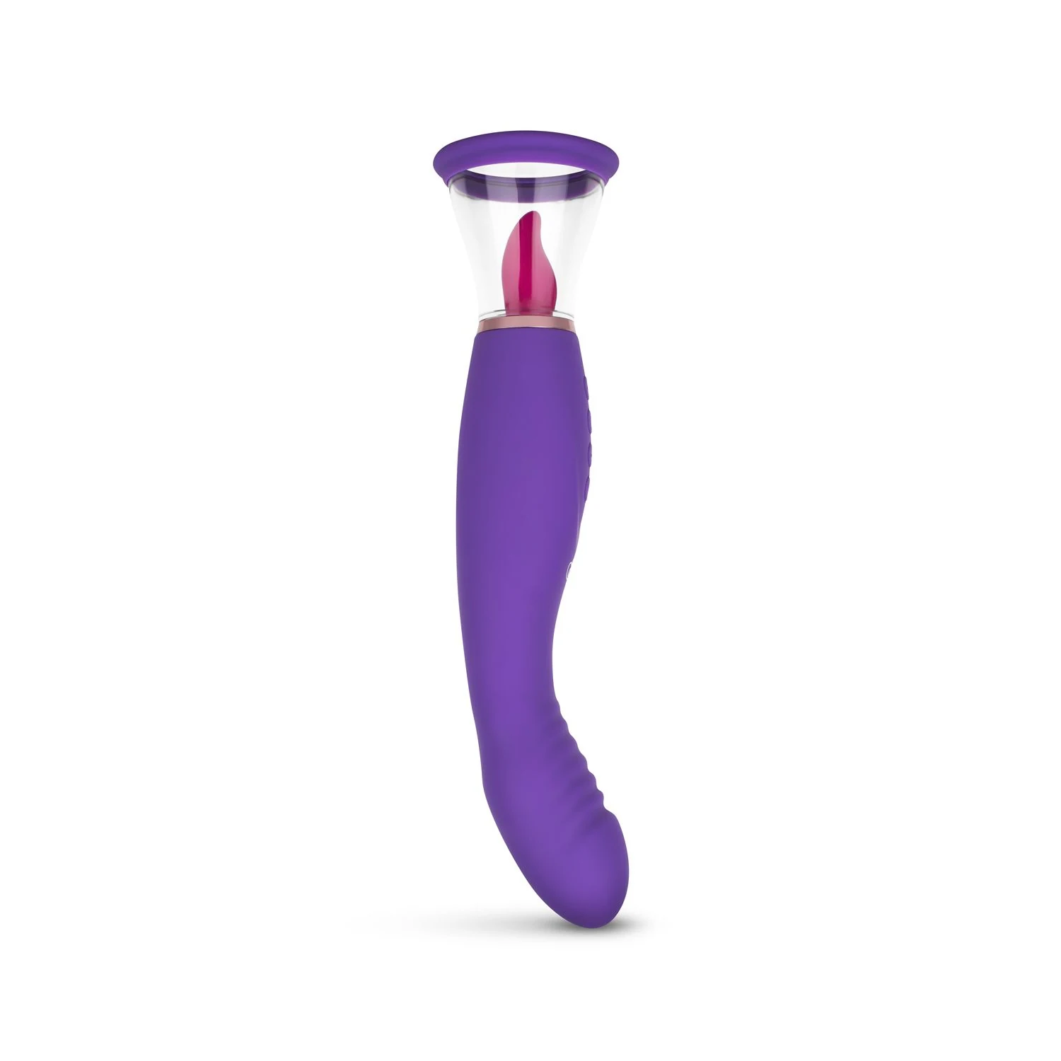 Paarse vibrator met twee opzetstukken van 6 en 8 cm