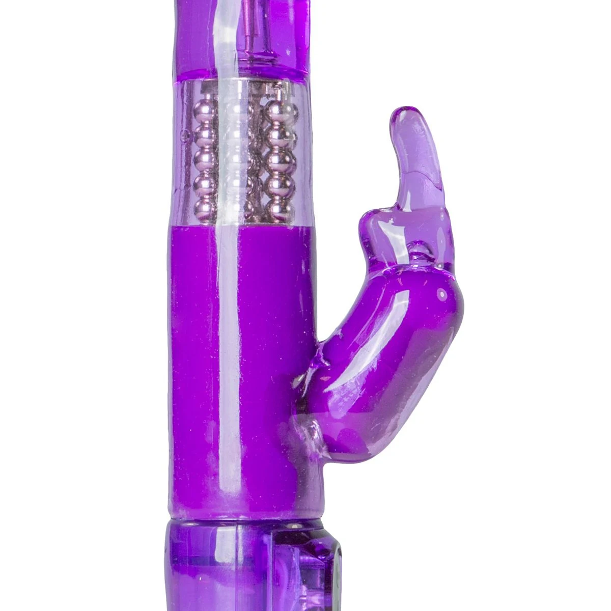 Paarse rabbit vibrator met kralen in de schacht en pushbutton bediening