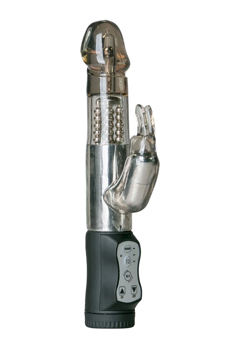 Rabbit vibrator zwart van Easytoys Vibe Collection, klassiek model met kralen in de schacht