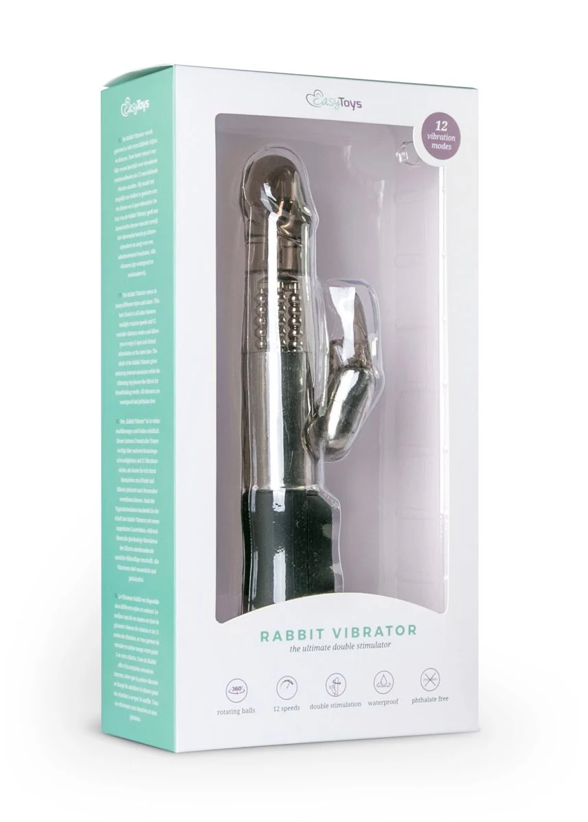 Zwarte rabbit vibrator met bunny clitoris stimulator en variabele vibratiestanden