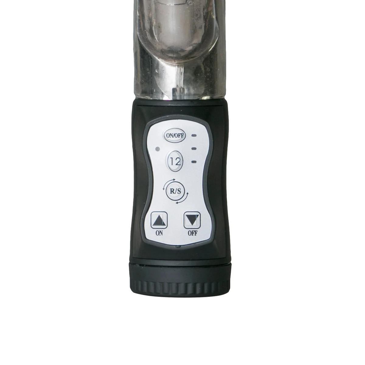 Zwarte rabbit vibrator van TPE met lengte 215 mm en maximale diameter 32 mm