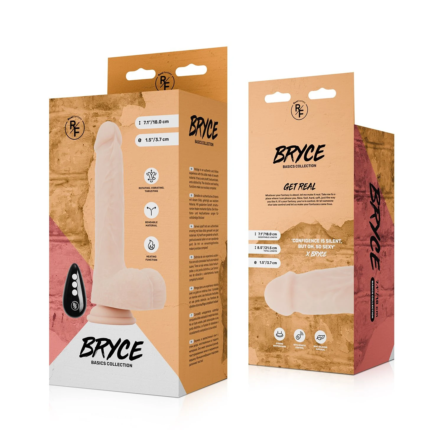 Real Fantasy Bryce 21,5 cm dildo met afstandsbediening en USB-oplaadkabel