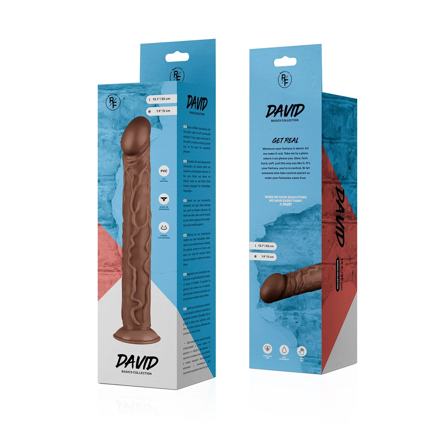 Realistische dildo 35 cm Real Fantasy David, waterproof en geschikt voor glijmiddel op waterbasis