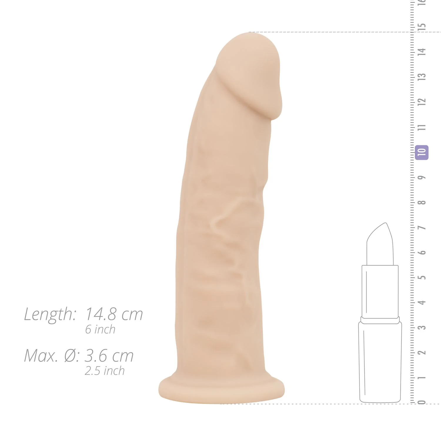Beige realistische dildo 15 cm met sterke zuignap voor glad oppervlak