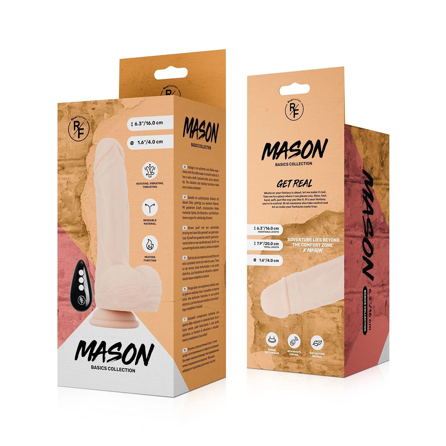 Real Fantasy Mason dildo, strap-on geschikt en waterbasis glijmiddel