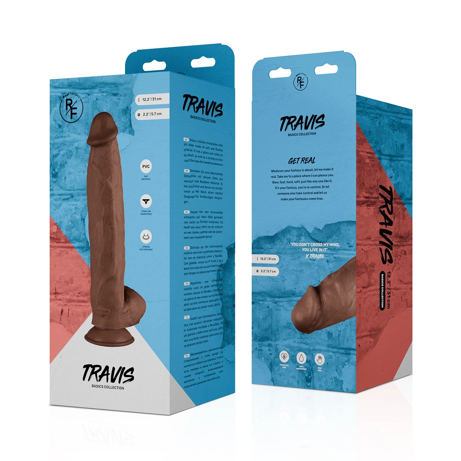 Real Fantasy Travis dildo unisex, waterproof en geschikt met glijmiddel op waterbasis