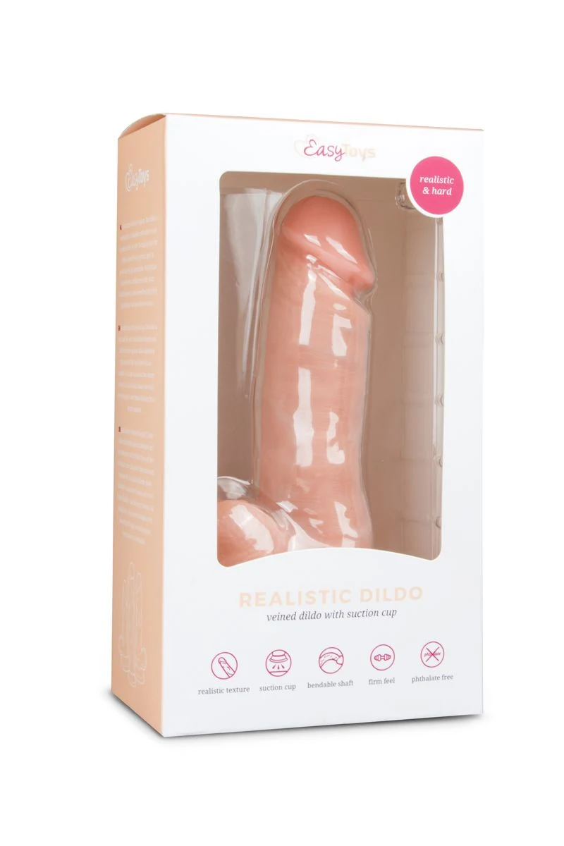 Realistische dildo met balzak met ronde eikel, geaderde schacht en ballen