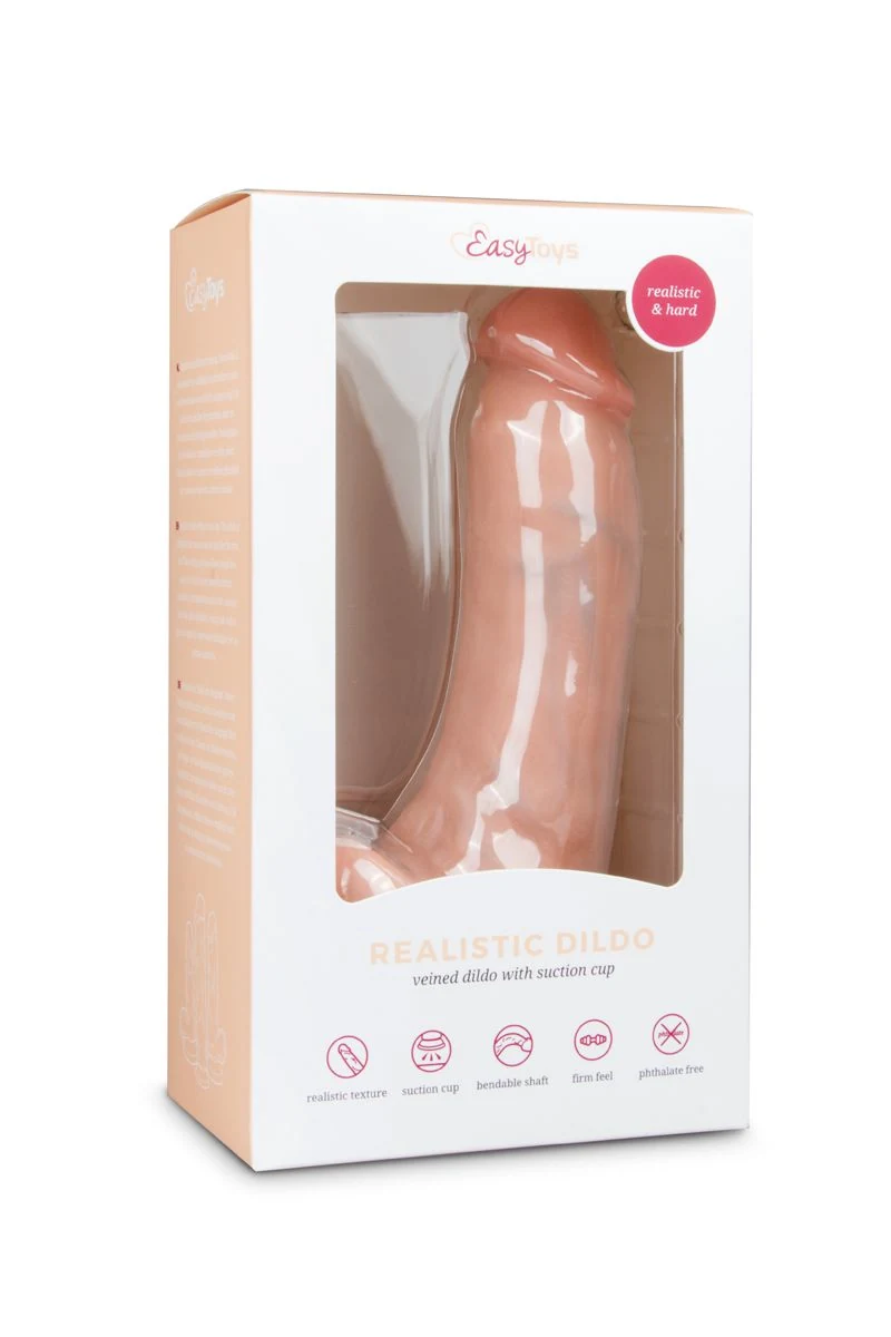 Realistische dildo met balzak met ronde eikel en geaderde schacht