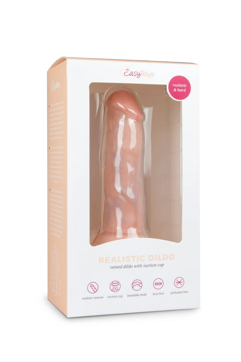 Beige realistische dildo met zuignap, ronde top en geaderde schacht
