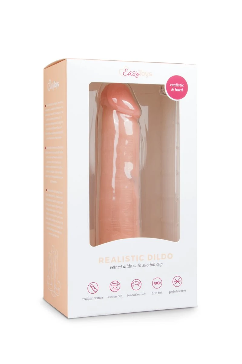 Beige realistische dildo met zuignap, aders op de schacht en ronde eikel