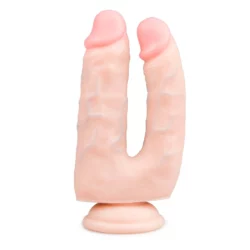 Realistische dubbele dildo met zuignap van 18 cm in beige