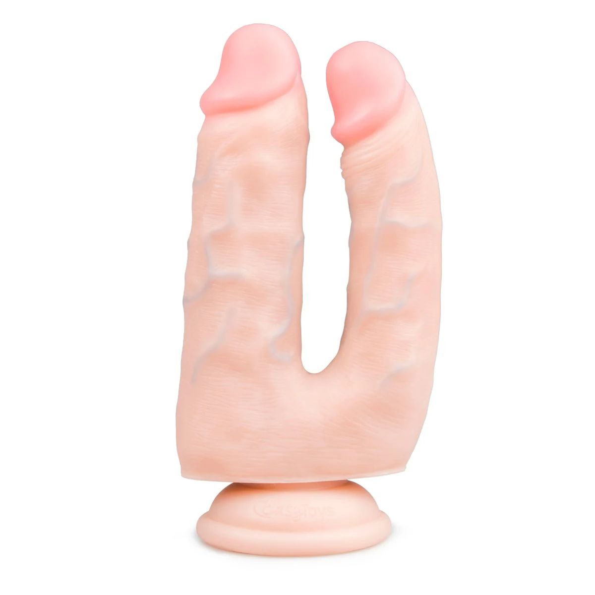 Realistische dubbele dildo met zuignap van 18 cm in beige