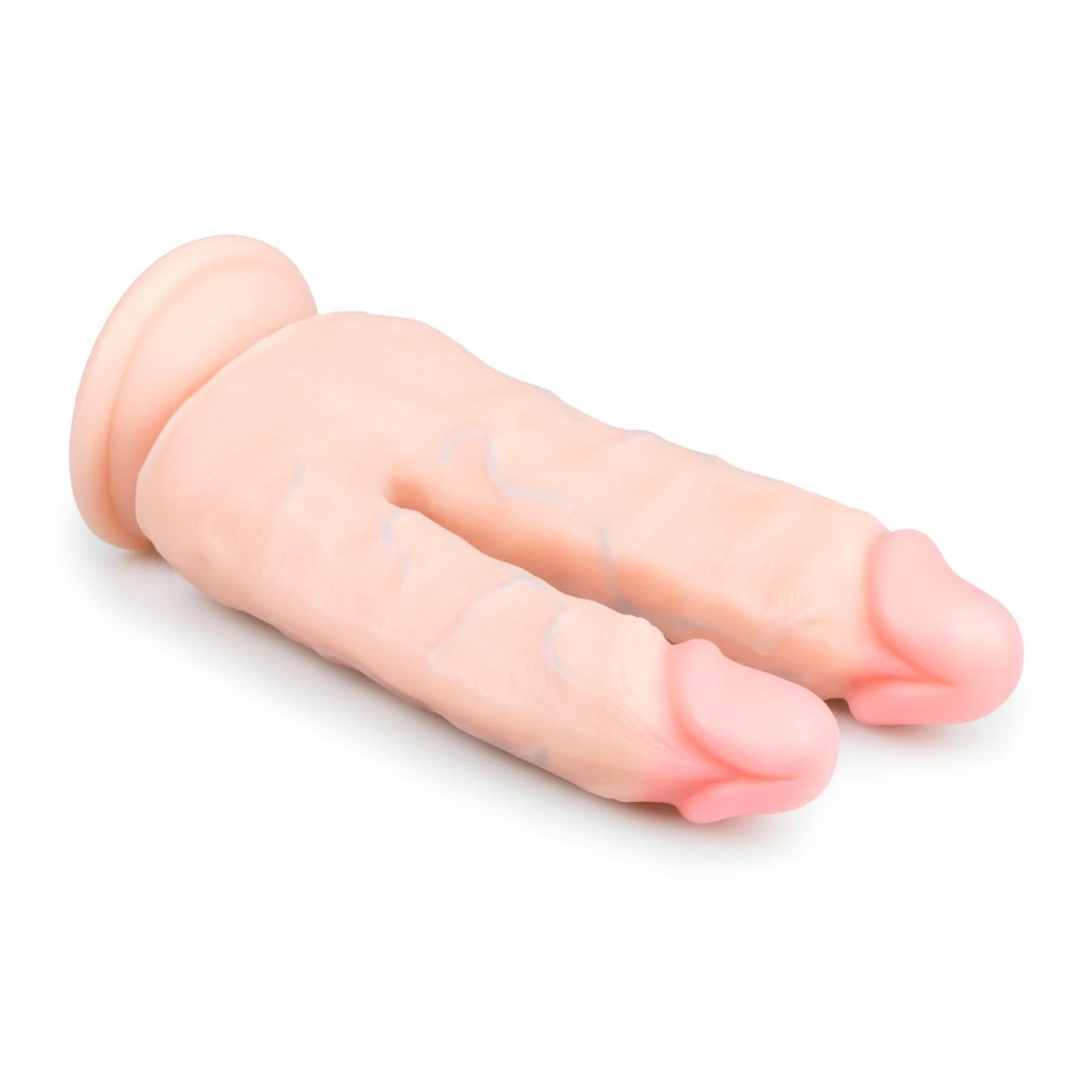 Beige dubbele dildo met zuignap, geschikt voor strap-on harnas