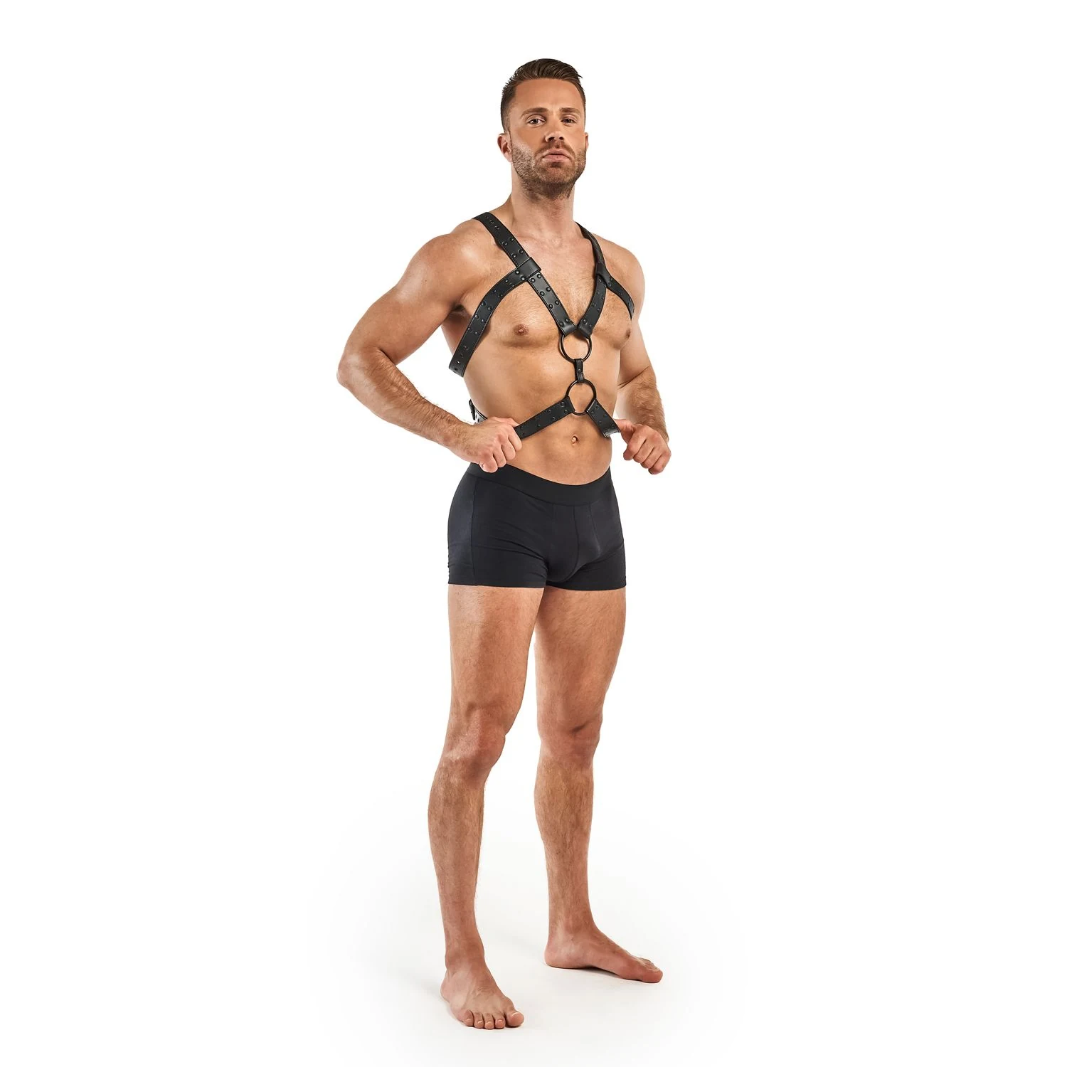 Rocco zwart bondage harnas voor comfortabele pasvorm en BDSM-spel