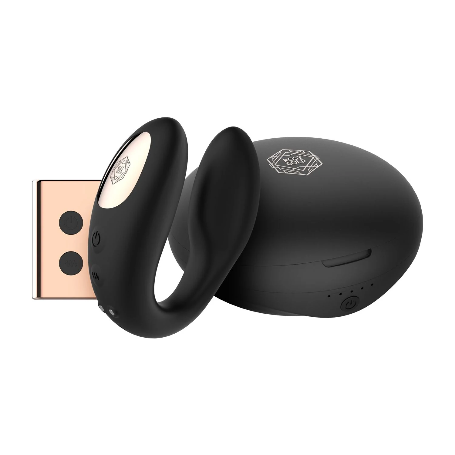 Rosy Gold C-Shape Vibrator in zwart met luxe oplaadcase