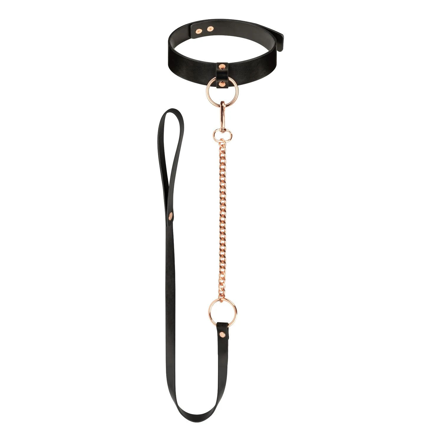 Zwarte Rosy Gold halsband met leash, unisex accessoire met gouden kleurdetails