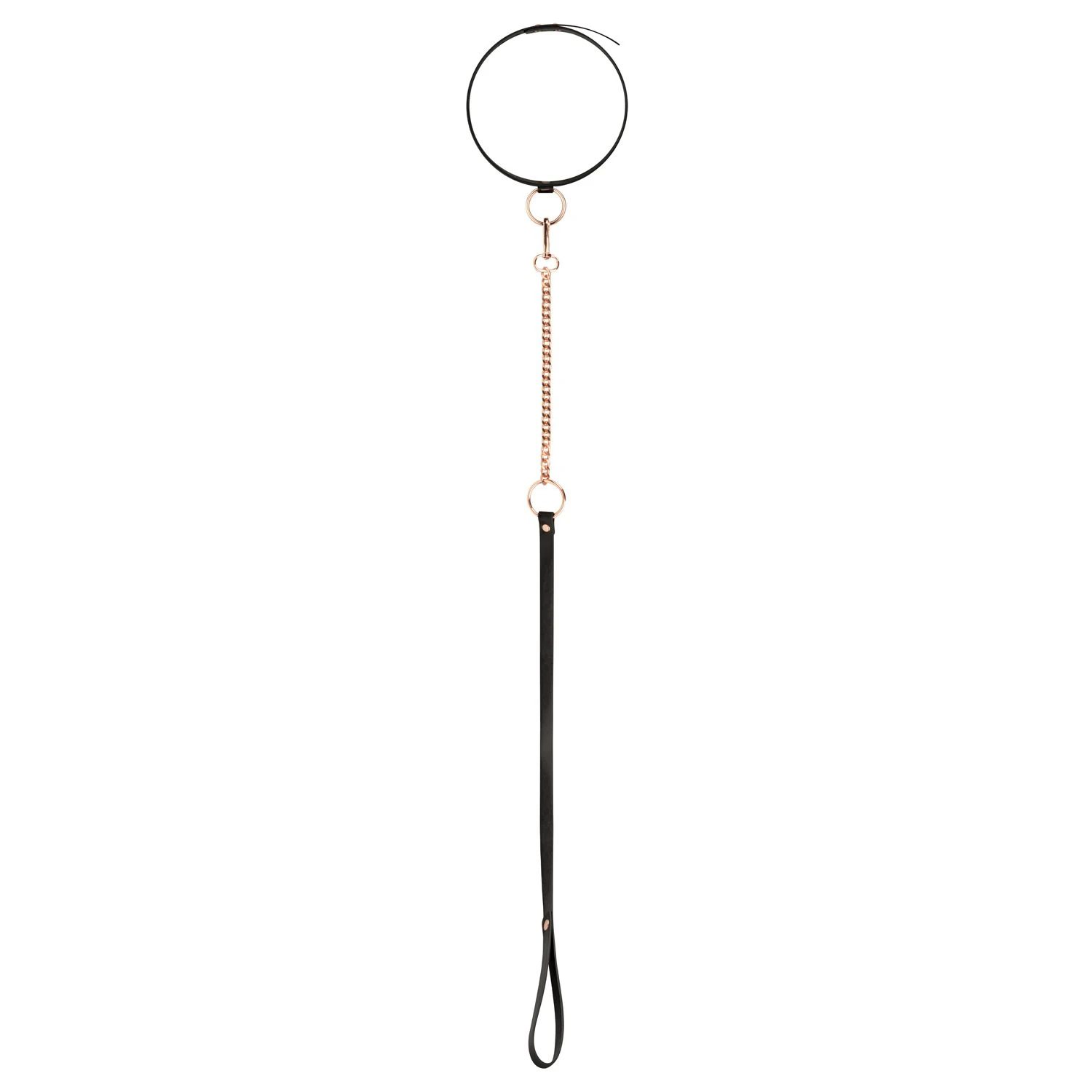 Rosy Gold BDSM halsband met afneembare leash in zwart en goud