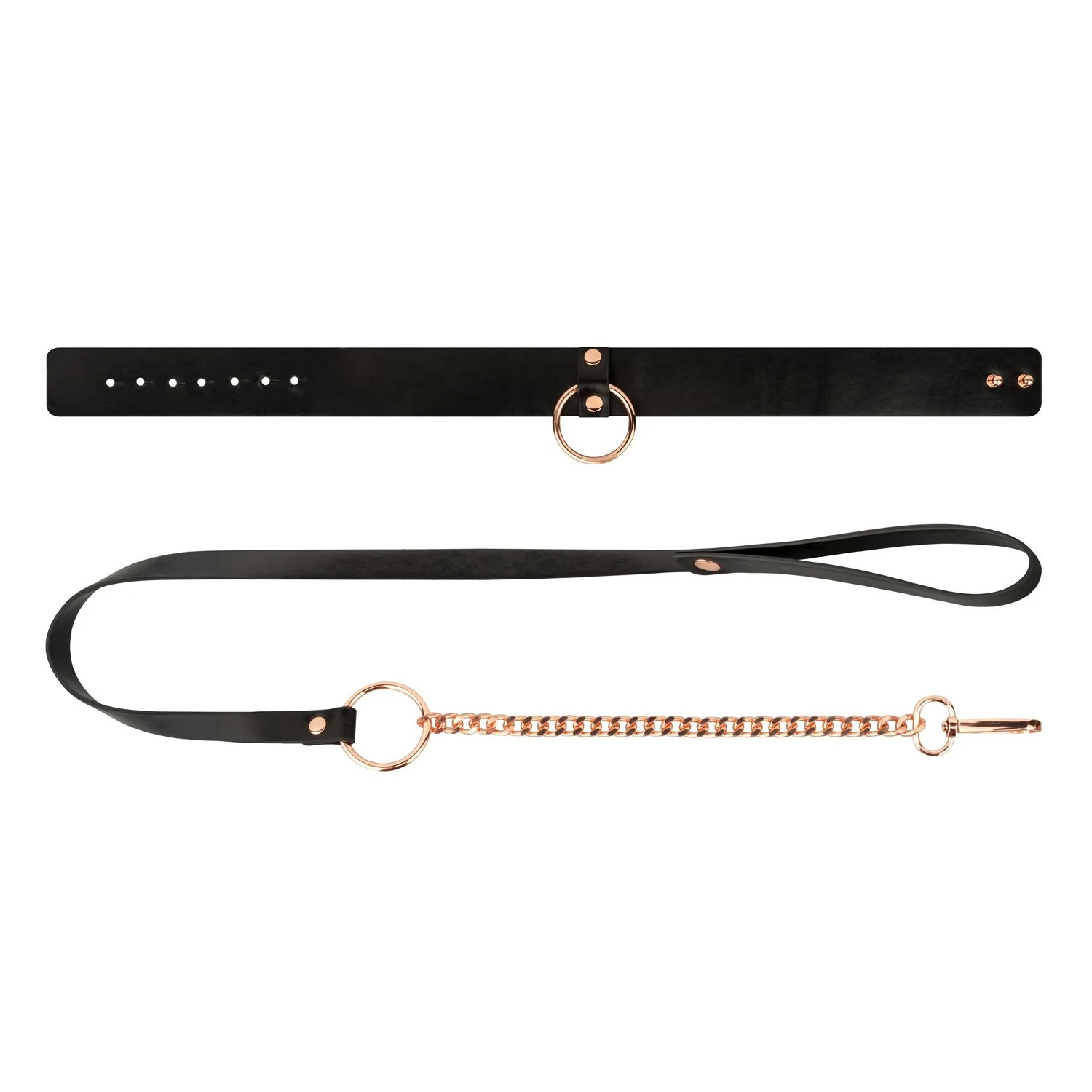 Unisex halsband met leash, Rosy Gold zwart/goud, sexy en elegant