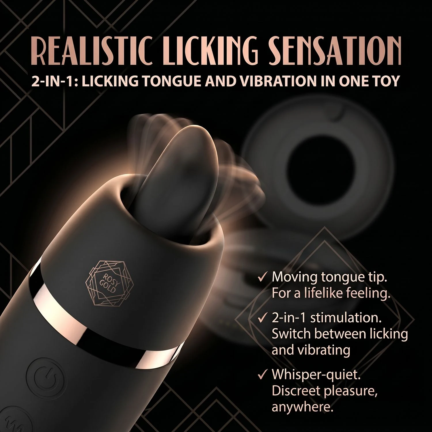 Rosy Gold Licking Stimulator met spiegeldeksel en oplaadcase