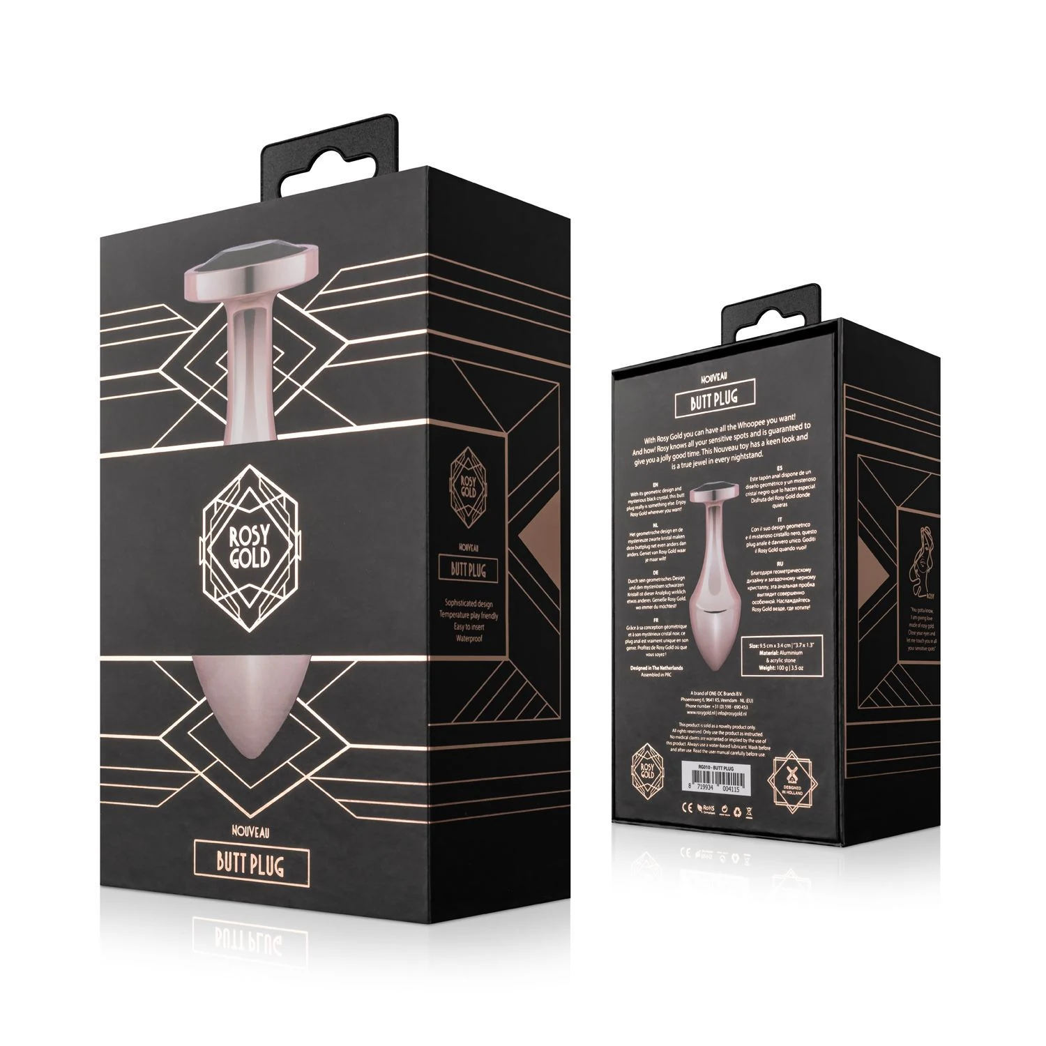 Rosy Gold Nouveau Butt Plug met lengte 95 mm en invoerdiepte 80 mm