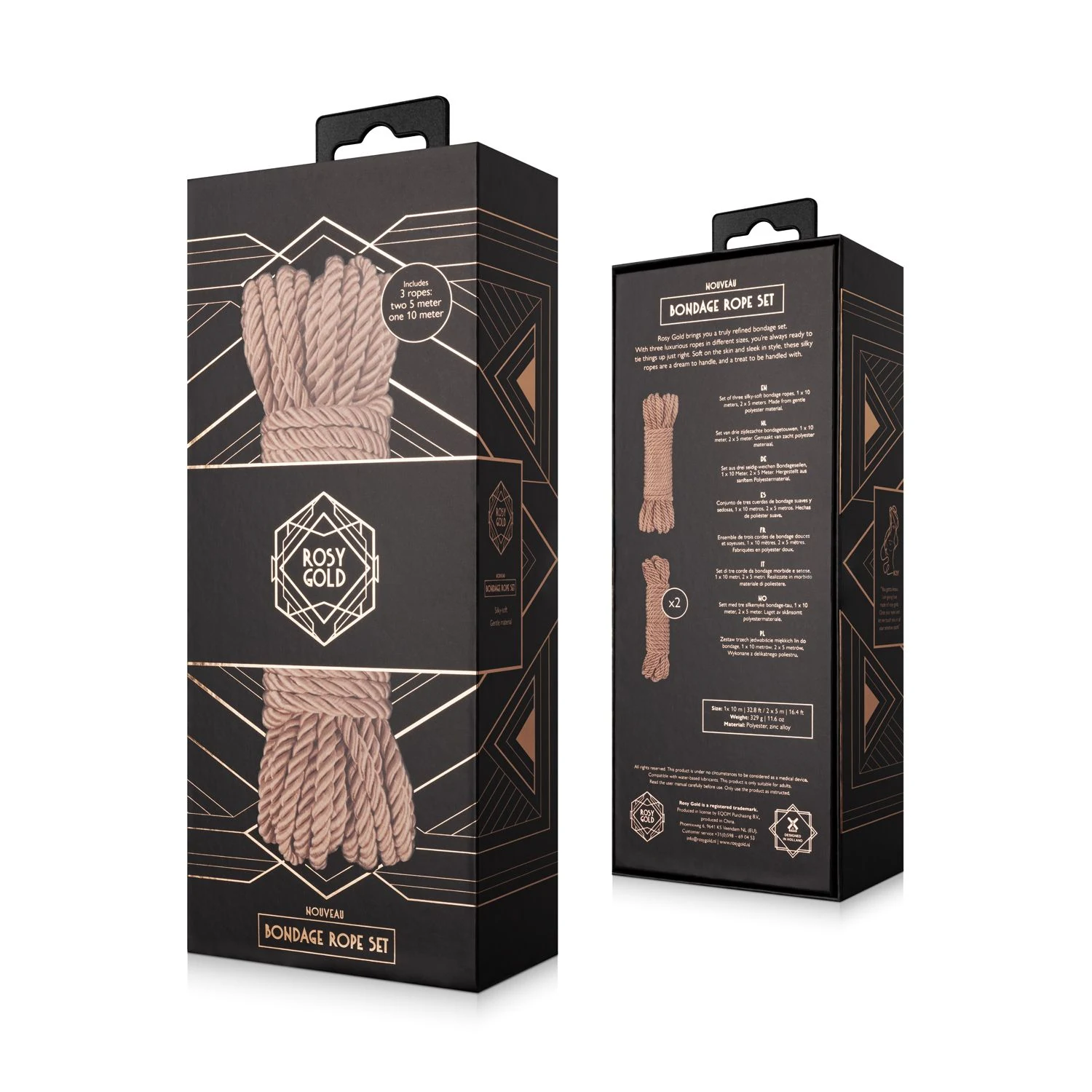 Rosy Gold Rope Set voor bondage en shibari met comfortabele touwen