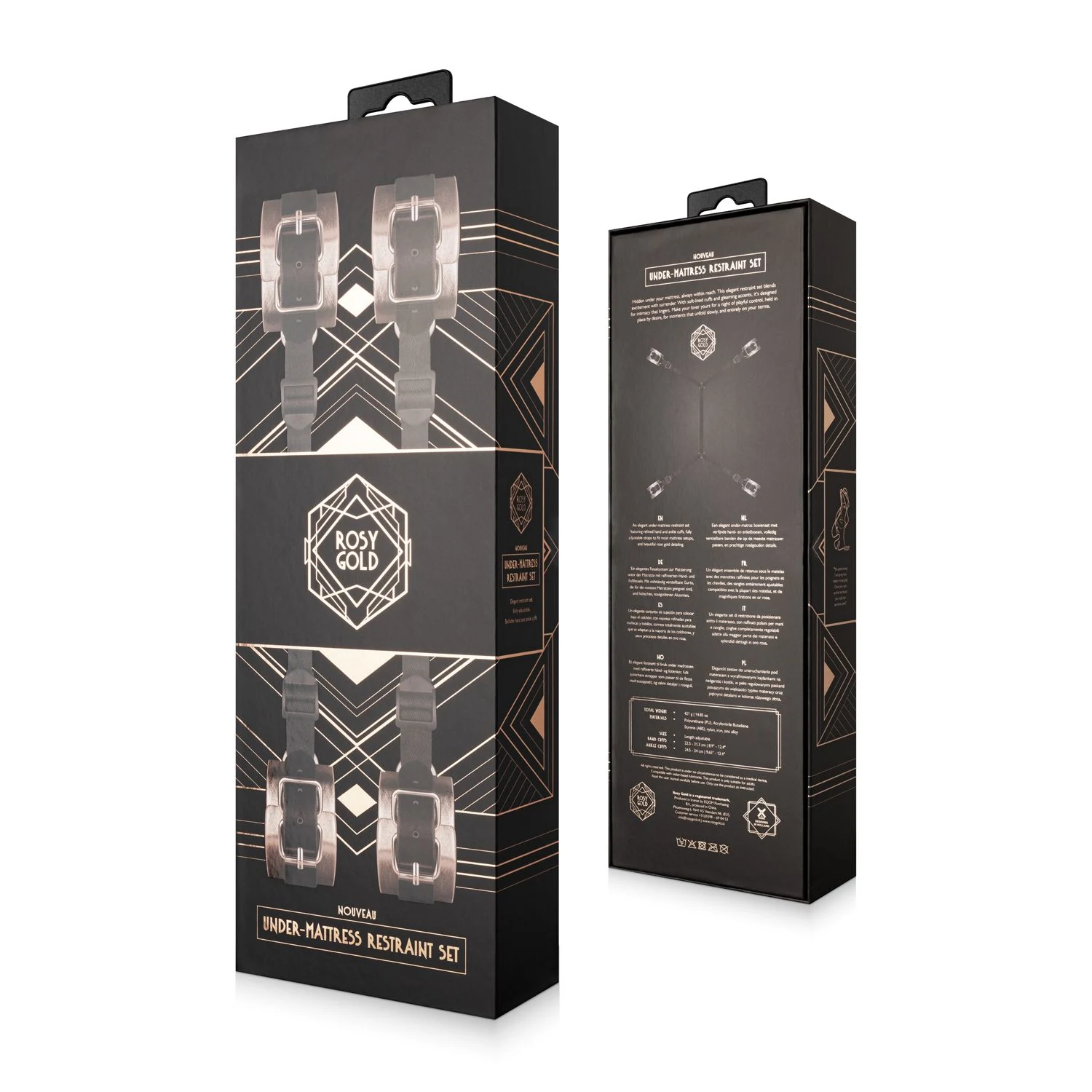 Zwarte under-mattress restraint set van Rosy Gold met onder-matras ontwerp