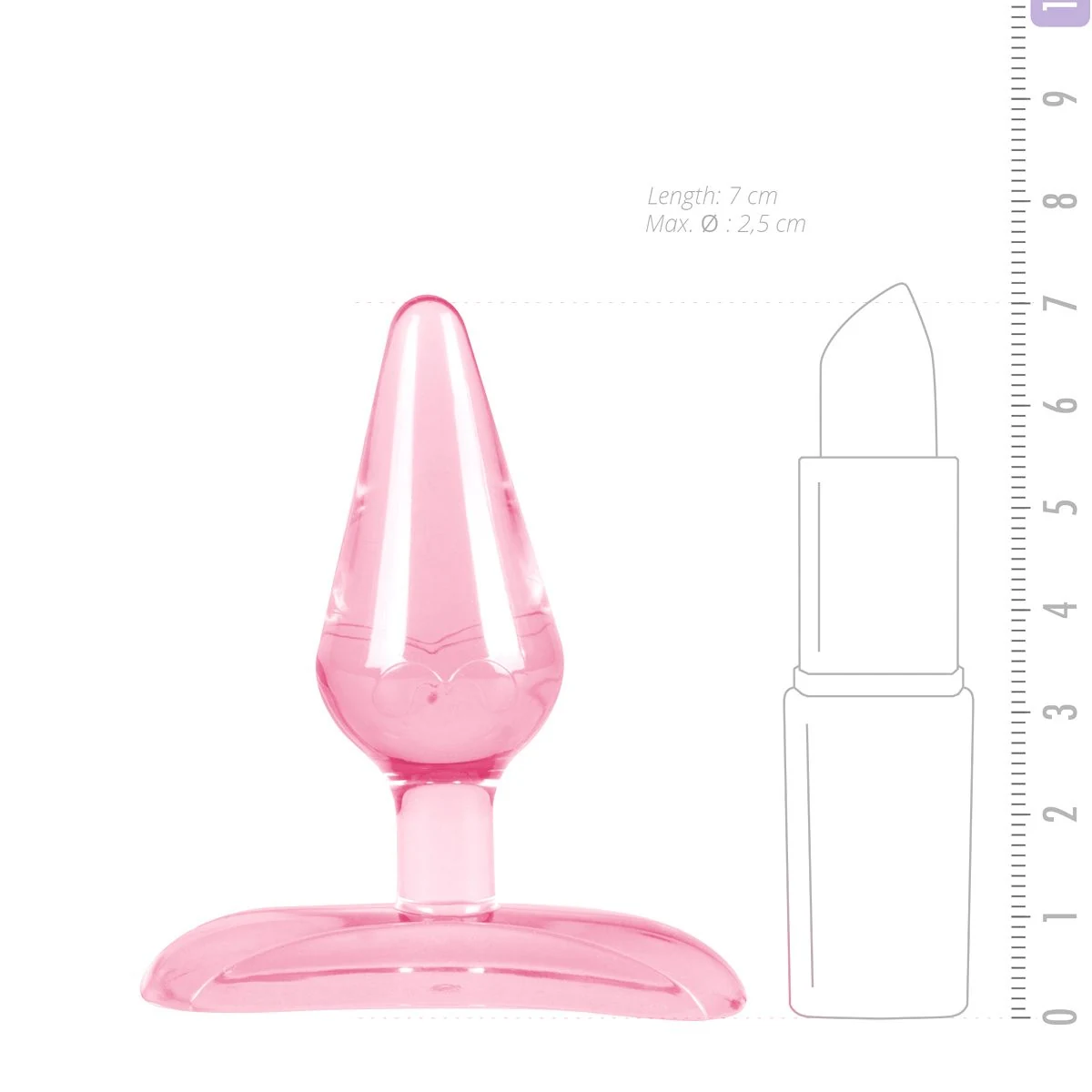 Roze mini buttplug met lengte 70 mm en maximale diameter 25 mm