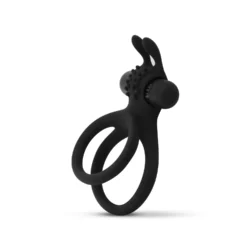Share Ring dubbele vibrerende cockring met rabbit oortjes in zwart siliconen