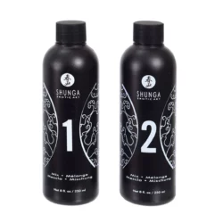 Shunga massage gel aardbei champagne set met 2 x 250 ml en waterproof laken