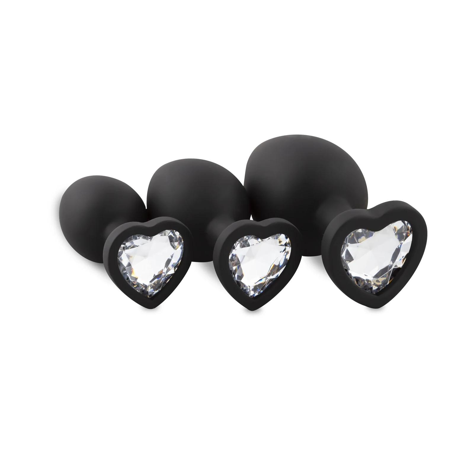 Siliconen buttplug set met 3 zwarte plugs en glinsterende steen