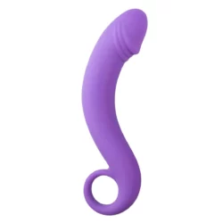 Siliconen prostaat dildo in paars met gebogen design en handige lus