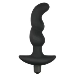 Zwarte siliconen prostaat vibrator van 15,5 cm met gebogen top