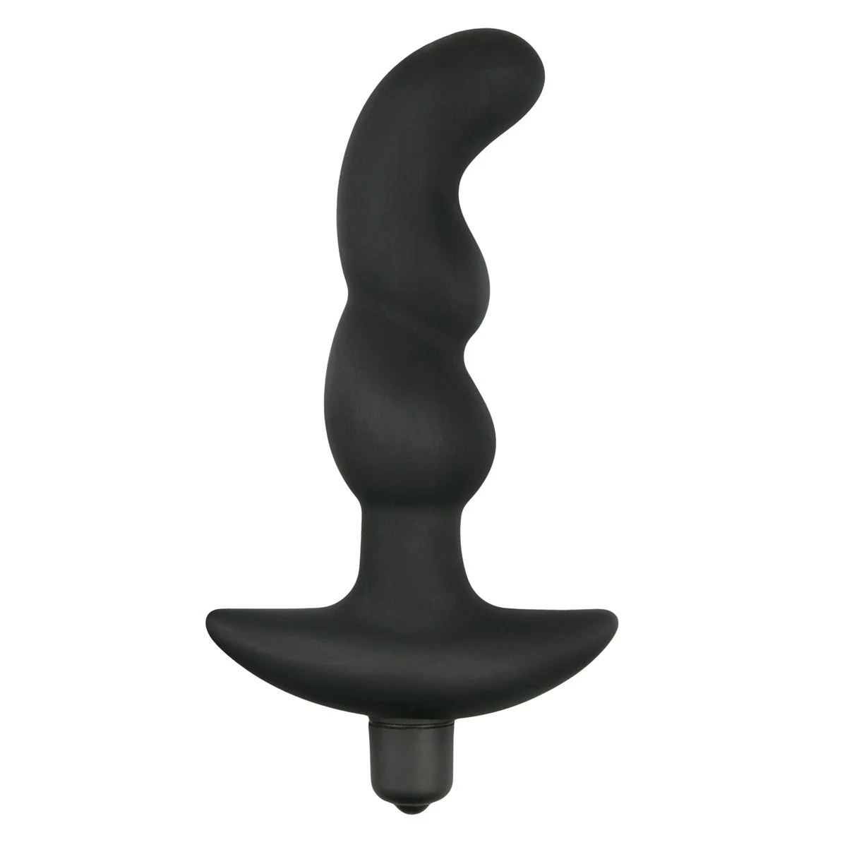 Zwarte siliconen prostaat vibrator van 15,5 cm met gebogen top