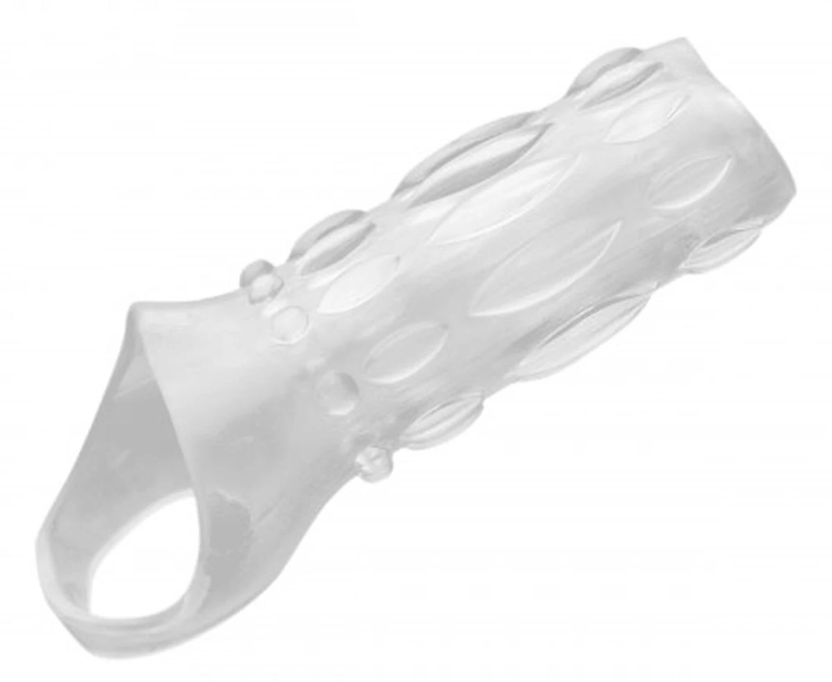 Transparante penissleeve van TPE met elastisch bandje achter de ballen